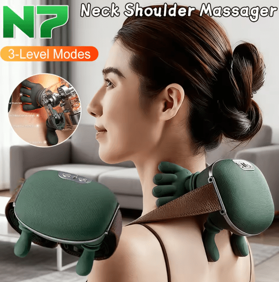 Electric Shoulder & Neck Massager – Deep Tissue Kneading + Heat Therapy for Pain Relief