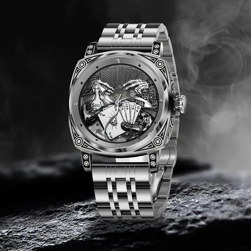 Skeleton Automatic Watch Stainless Steel Strap, Elegant Timepiece for Men, Luxury Watch