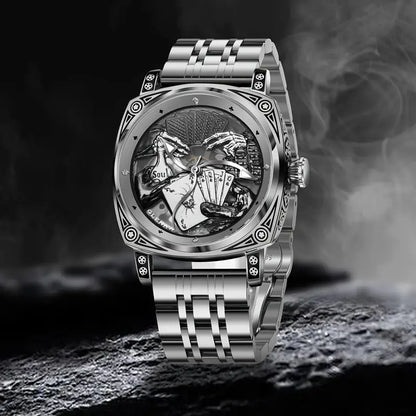 Skeleton Automatic Watch Stainless Steel Strap, Elegant Timepiece for Men, Luxury Watch
