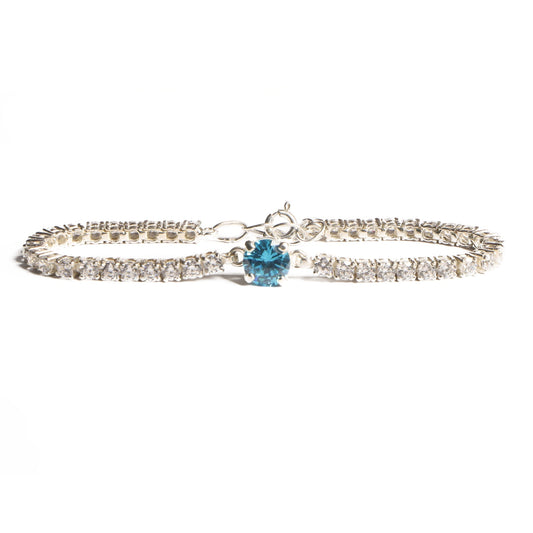 Elegant Silver Tennis Bracelet with Blue Crystal Centerpiece